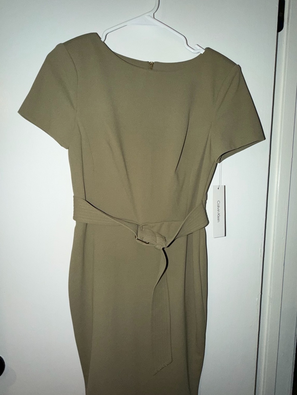 Calvin Klein Olive Belted Midi Dress